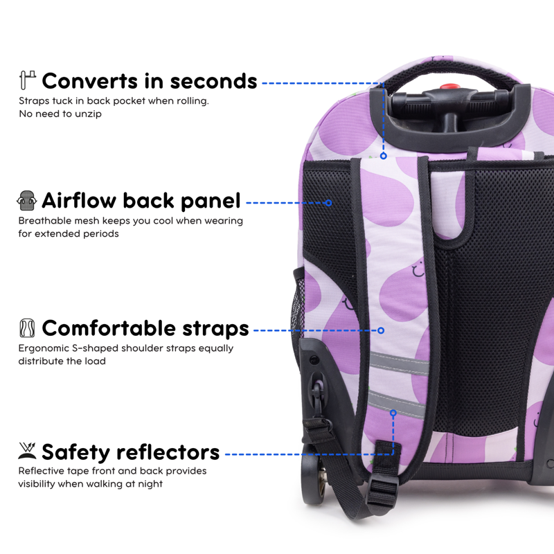 Unisex 18-Inch Rolling Backpack for School & Travel - Durable & Lightweight