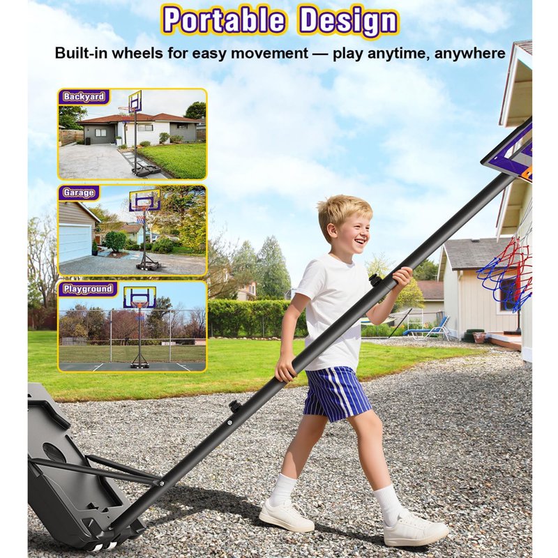 Kids Adjustable Outdoor Basketball Hoop - Portable 3.5-7ft Stepless Height, Shatterproof Backboard
