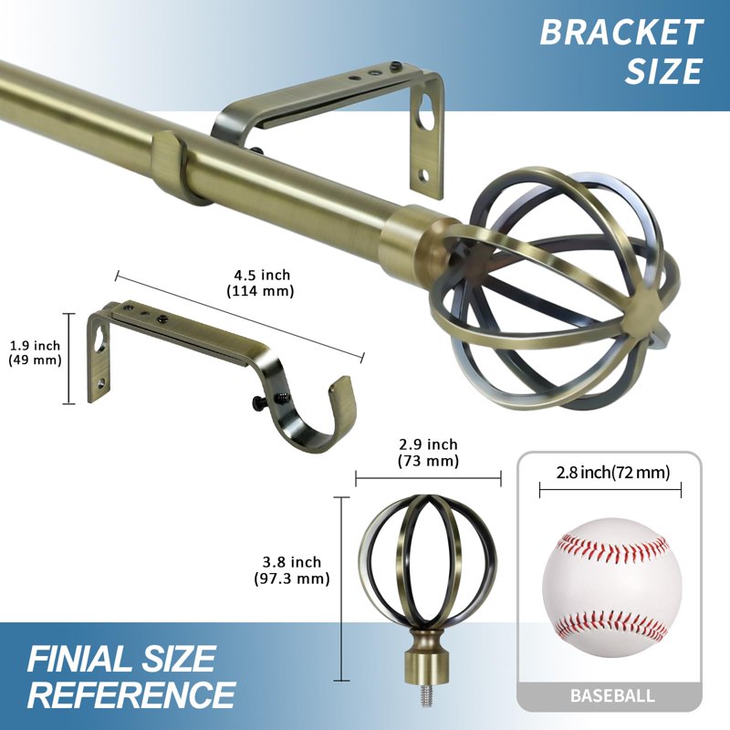Heavy Duty Steel Cage Curtain Rod with Decorative Finials - 84-120 Inch