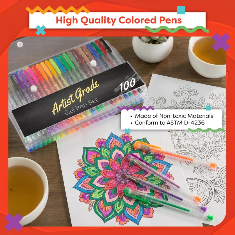 100-Pack Gel Pens Set for Coloring, Journaling & School Supplies