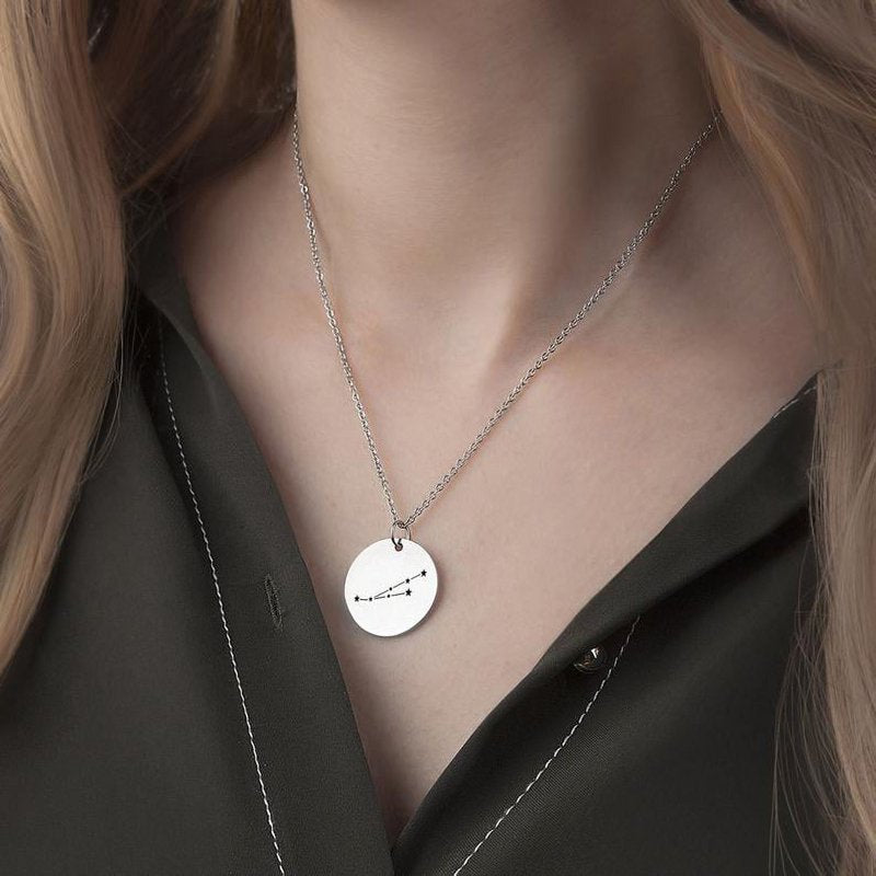 Zodiac Constellation Pendant Necklace - Stainless Steel Star Sign Jewelry for Women