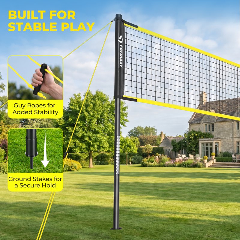 Portable Volleyball Net Set with Adjustable Height, Steel Poles & Carry Bag