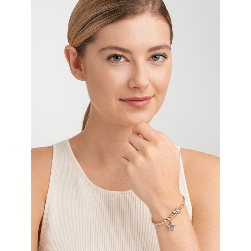 Diamond Accent Star Charm Tennis Bracelet 14K Rose Gold Plated 7.25"