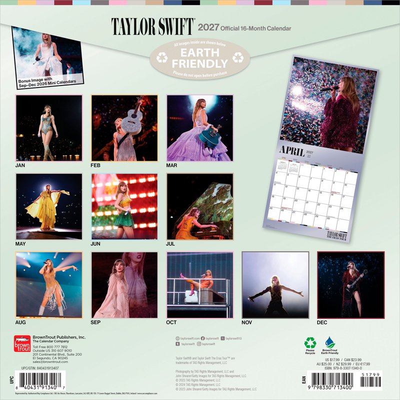 Taylor Swift Official 2027 Wall Calendar 12x24 Inches - Hanging, Plastic-Free