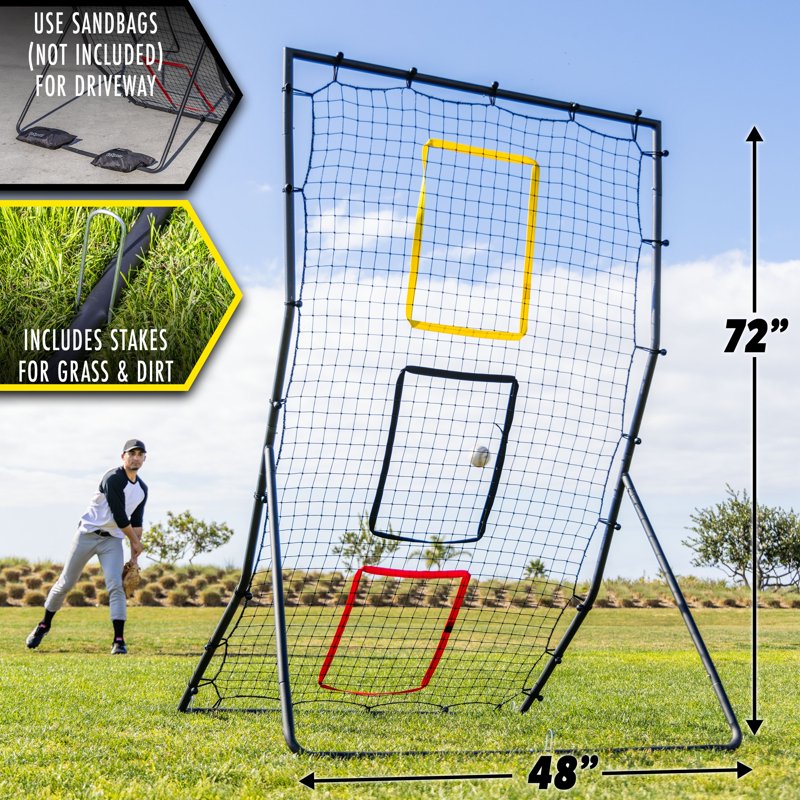 Baseball & Softball Rebounder Pitching and Fielding Net - 6x4 ft Practice Trainer