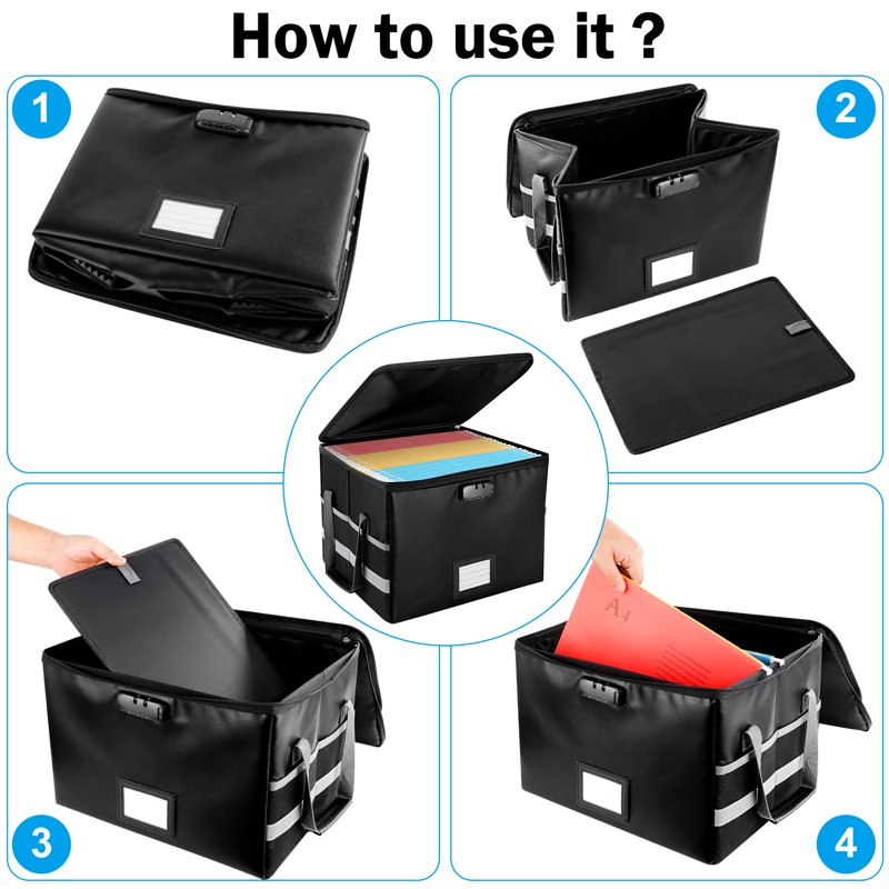 Fireproof File Box with Lock - Document Organizer for Home Office - Black