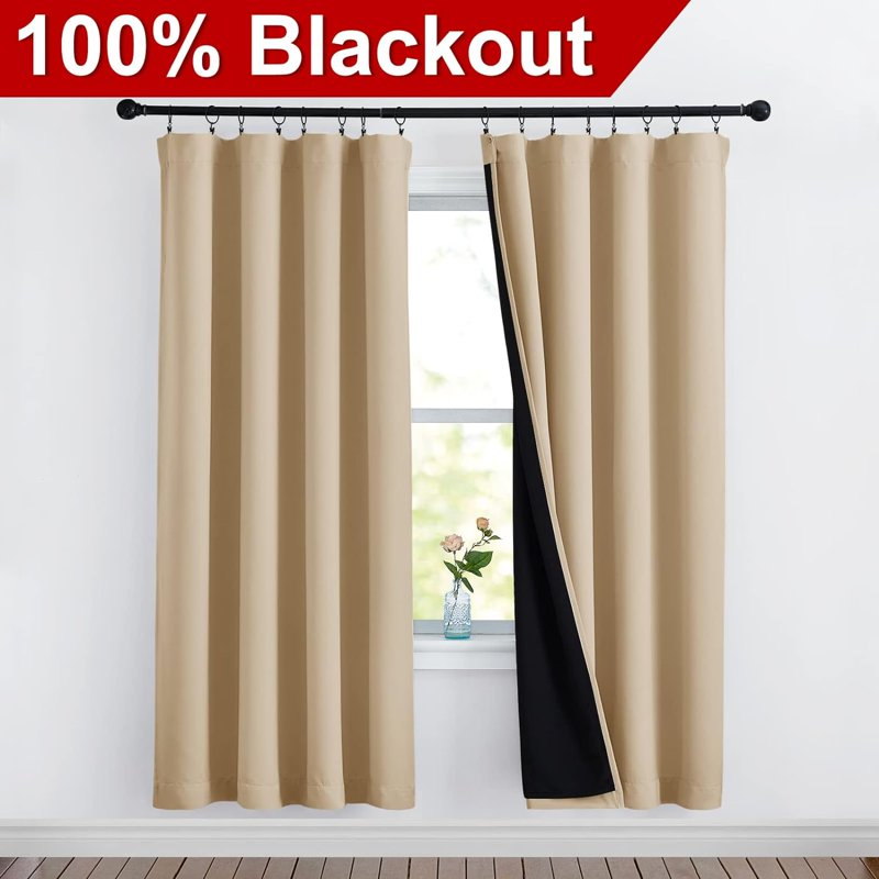 Blackout Curtain Panels 2-Layer Thermal Insulated Noise Reducing Drapes for Window Energy Efficiency