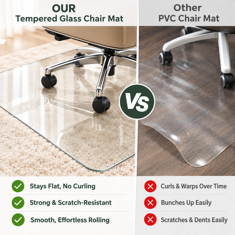 Heavy Duty Tempered Glass Chair Mat 46.1x55 Inches Clear Office Floor Protector