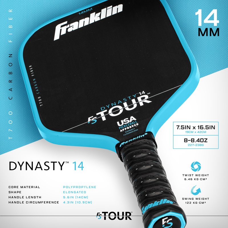 Dynasty 14mm Blue Pickleball Paddle - FS Tour Series by Franklin Sports