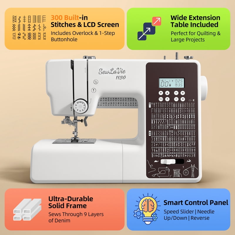 Computerized Sewing Machine with 300 Stitches & Wide Extension Table