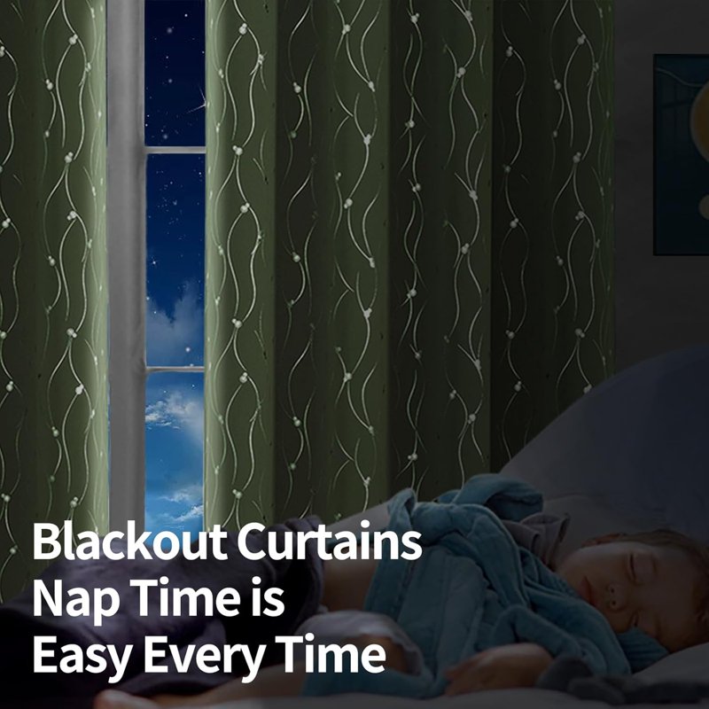 Olive Green Blackout Curtains 63 Inch Length 2 Panels Set Thermal Insulated Modern Wave Dot Design