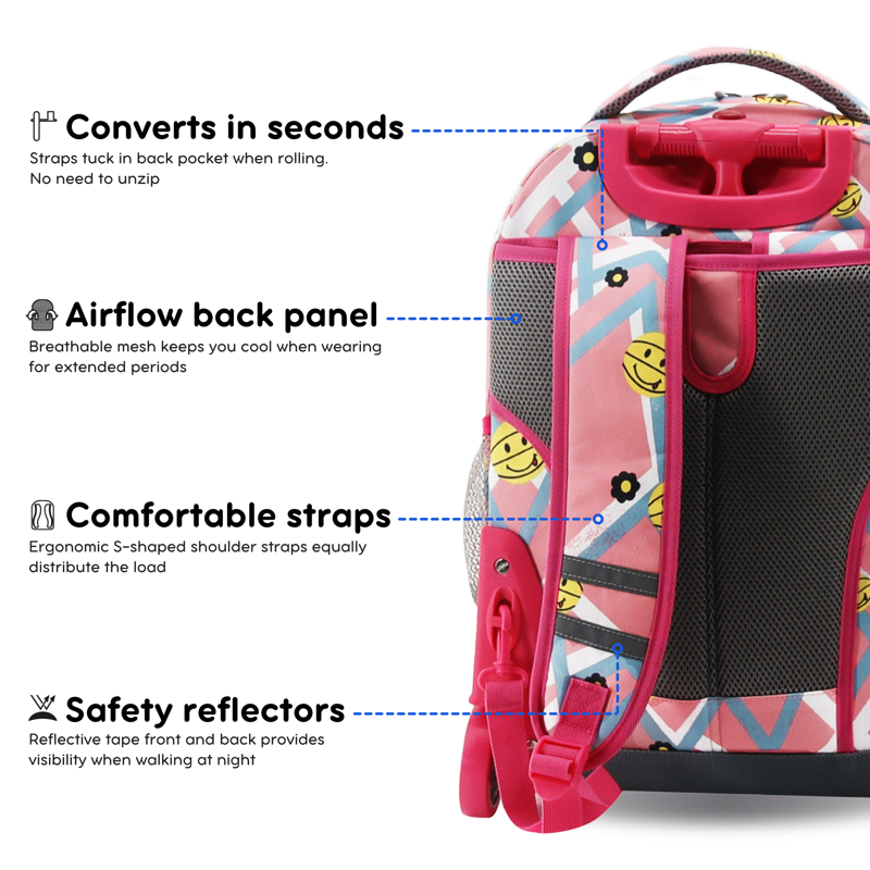 Kids Rolling Backpack 18 Inch School & Travel Bag with Organizer and Water Bottle Pockets