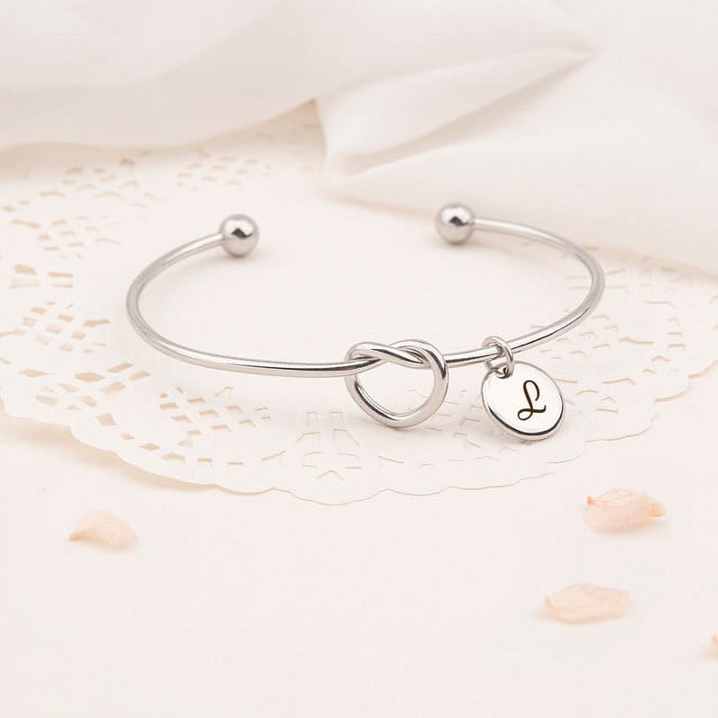 Personalized Bridesmaid Gift Bracelet with Initial Engraving - Wedding Jewelry