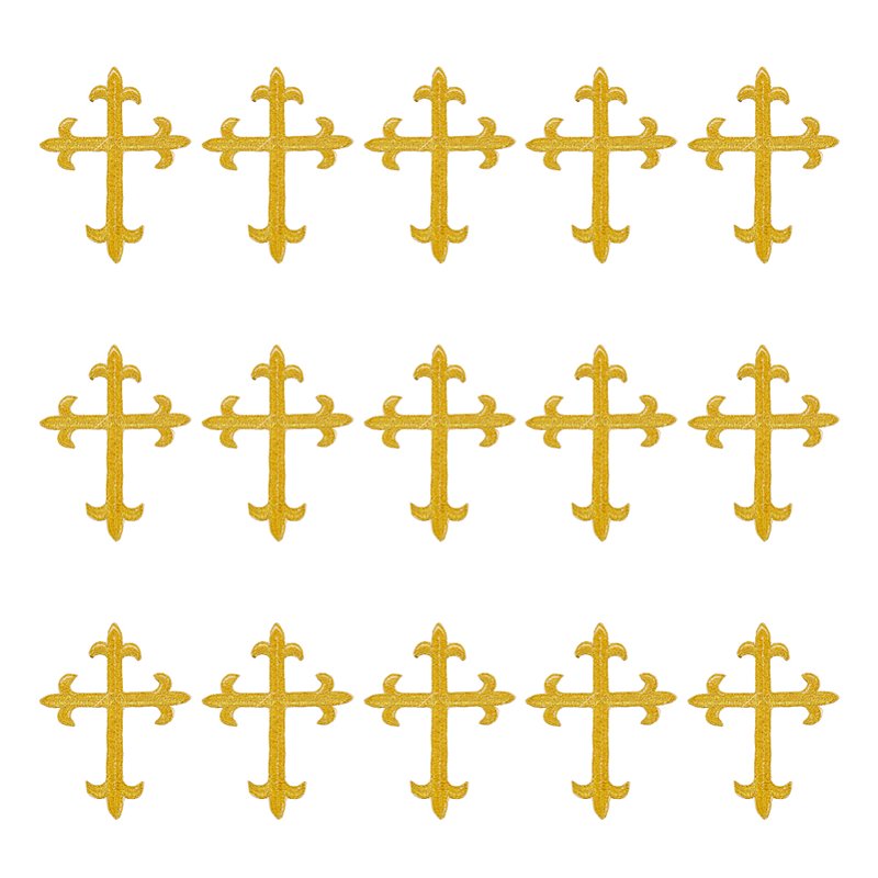 Gold Cross Embroidery Patch 15 Pack Polyester Metallic Thread Sewing Craft Decoration