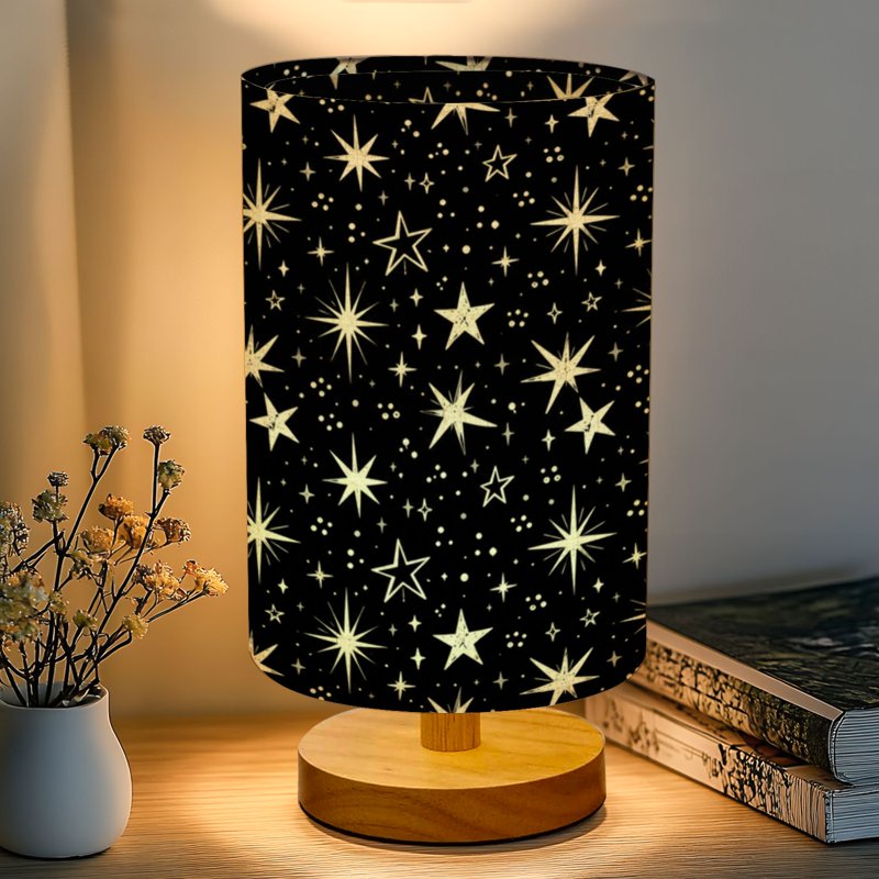Dimmable 16-Color Bedside Table Lamp with Wood Base & Fabric Shade — Kids Nightstand Light