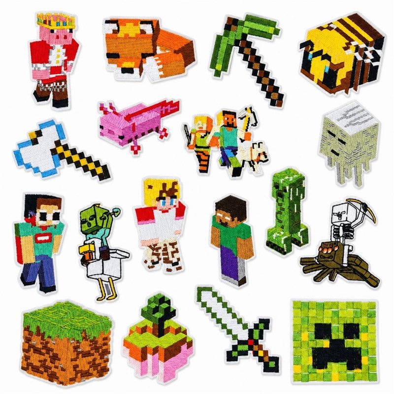 16 Pcs Pixel Style Iron-On Embroidered Patches for Jackets Bags Hats DIY Craft