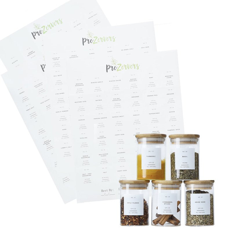 Minimalist Spice Jar Labels Set Waterproof Matte Finish | Pre-Printed & DIY