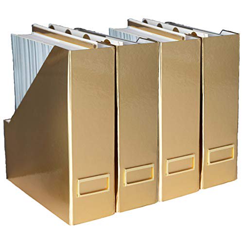 Gold Foldable Magazine File Holder Set of 4 - Desk & Office Organizer