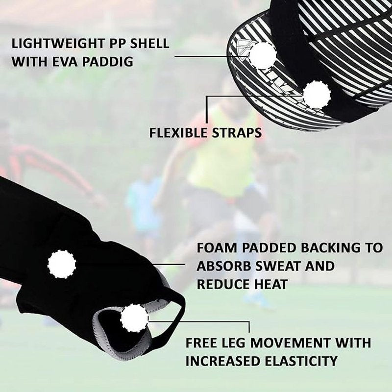 Vizari Matera Soccer Shin Guards with Ankle Protection - Kids to Adults, M, Black/White
