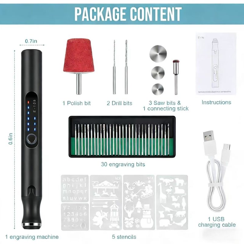 Electric Engraving Pen Kit with 37 Bits Portable DIY Rotary Tool for Jewelry Wood Glass