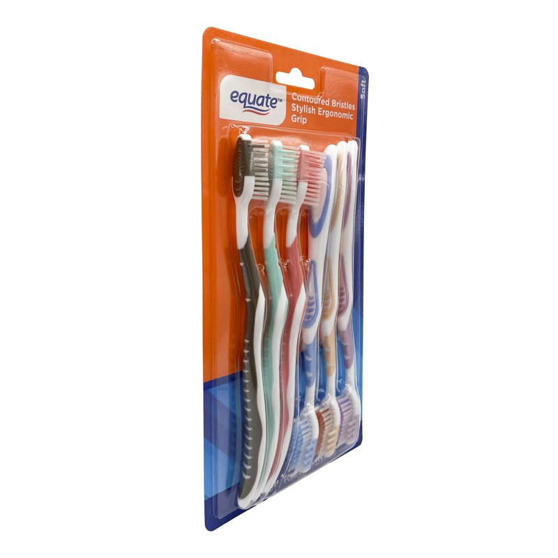 Manual Toothbrushes with Contoured Bristles & Ergonomic Handle - Soft, 6 Count