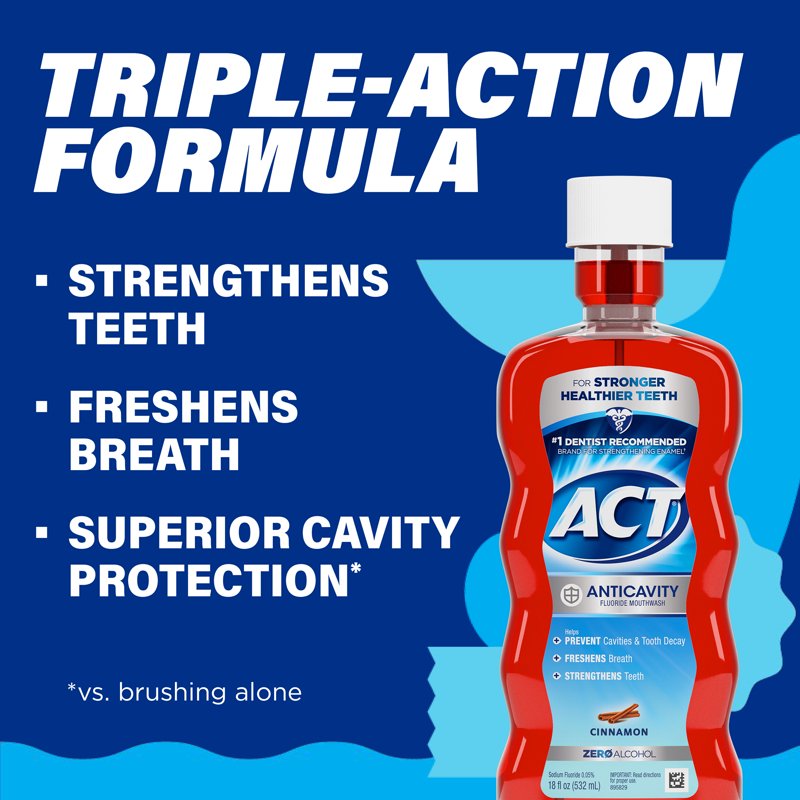 ACT Anticavity Fluoride Mouthwash - Triple Action Cinnamon, 2 Pack, 36 Fl Oz