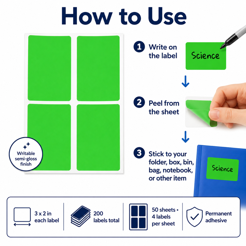 Color-Coding Rectangle Sticker Labels - Permanent Adhesive, 200 Count