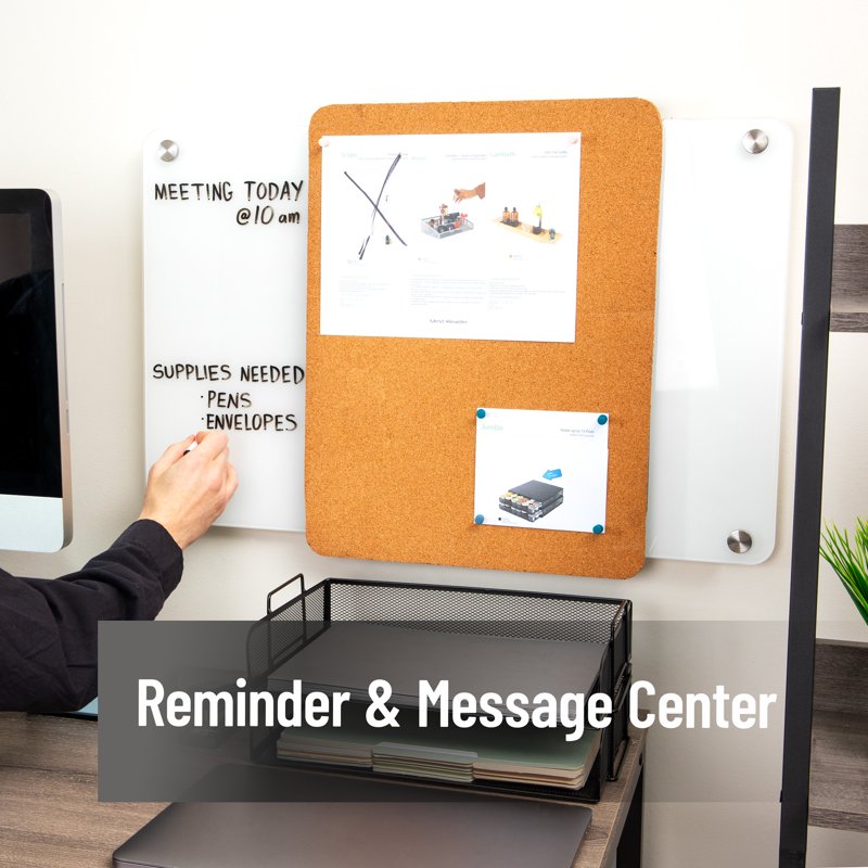 Glass Dry Erase Board with Sliding Cork Bulletin Board - 28x19.5 Inches