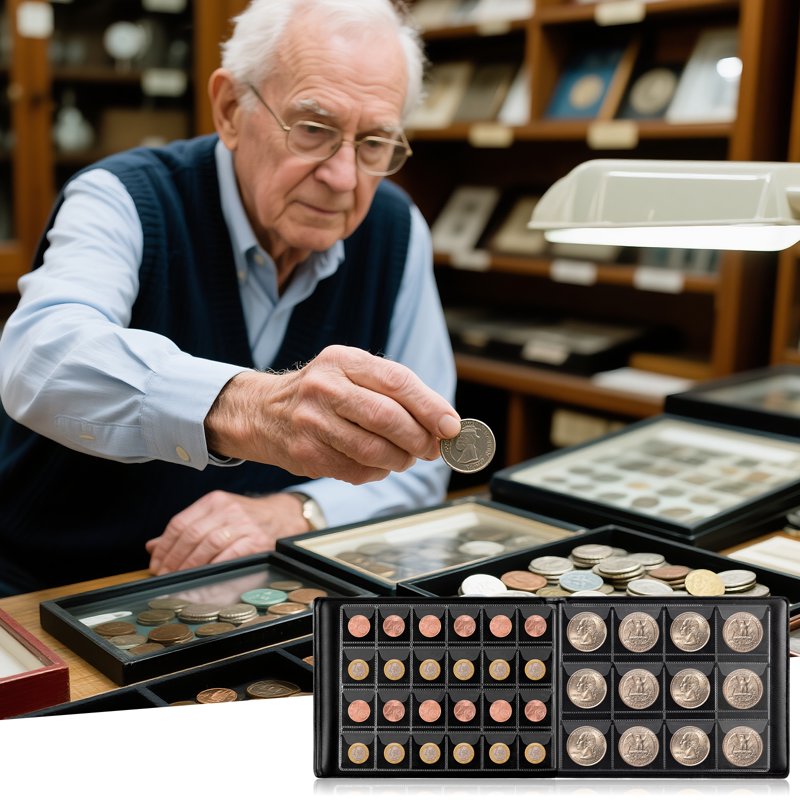 Coin Collection Organizer Album with 300 Transparent Sleeves - Black Earth Pattern