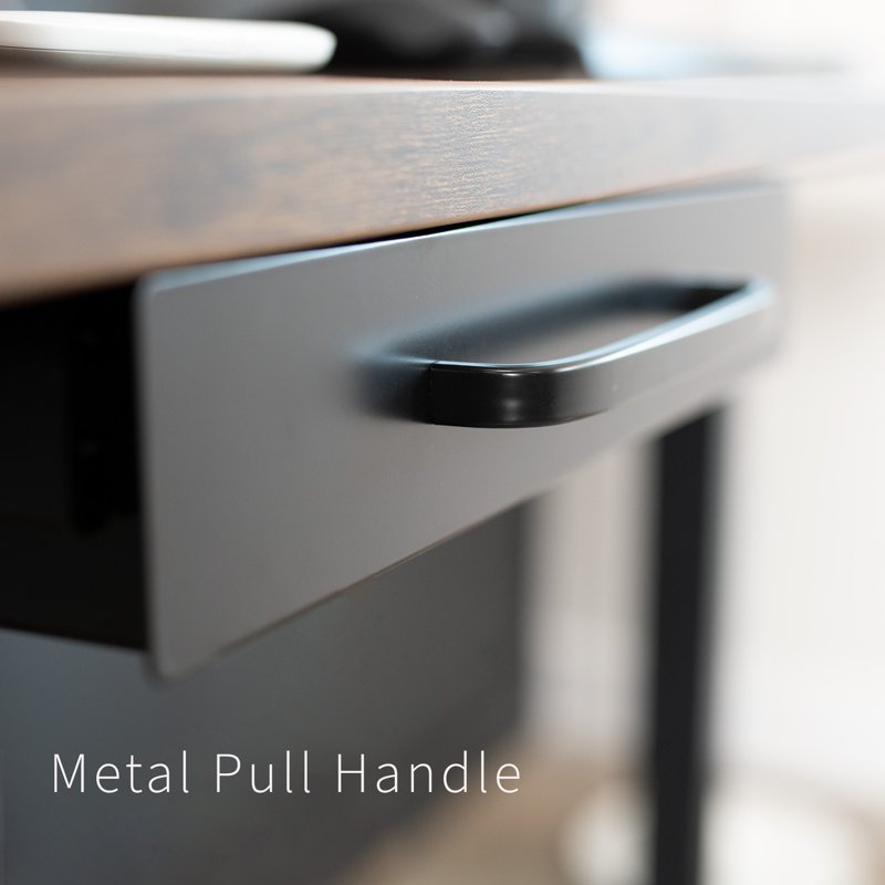Under Desk Storage Drawer with Pull Handle - Black Steel Workspace Organizer