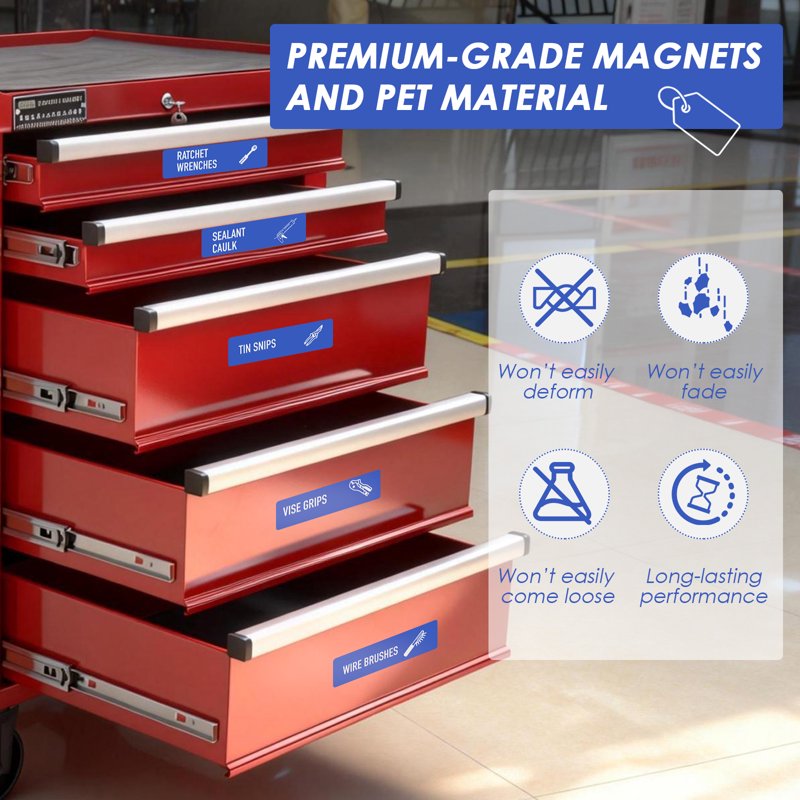 Magnetic Toolbox Labels 90 Pcs - Tool Chest Organization for Garage & Workshop
