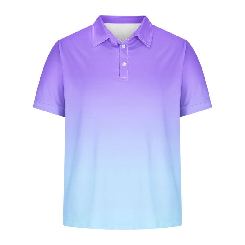 Men's Casual Polo Shirt Short Sleeve Button Collar Gradient Ribbed Knit Regular Fit