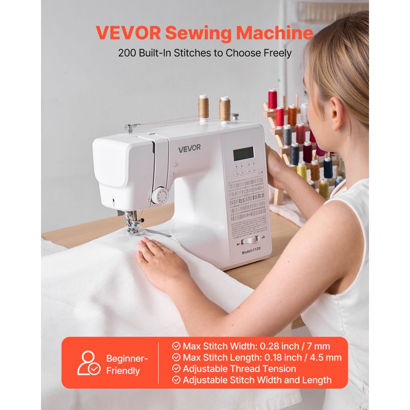 Digital Sewing Machine with LCD Screen, 200 Stitch Applications, Heavy-Duty Metal Frame