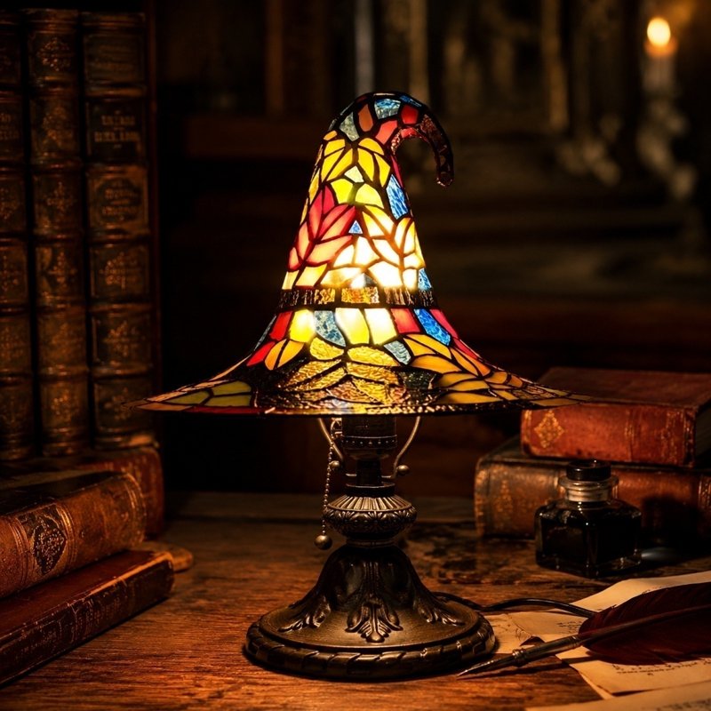 Halloween Witch Hat Lamp LED Night Light - Gothic Indoor Decor for Shelf Mantel Table