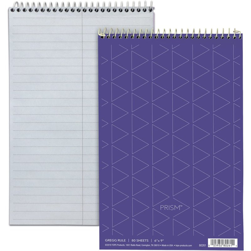 Spiral Steno Notebook with Gregg Rule - 6 x 9 Inches, 80 Sheets, Pack of 4