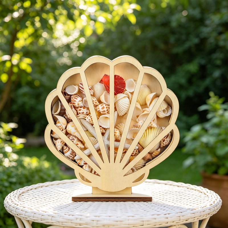 Seashell Wooden Storage Box with Clear Display Window - Beach Decor Organizer