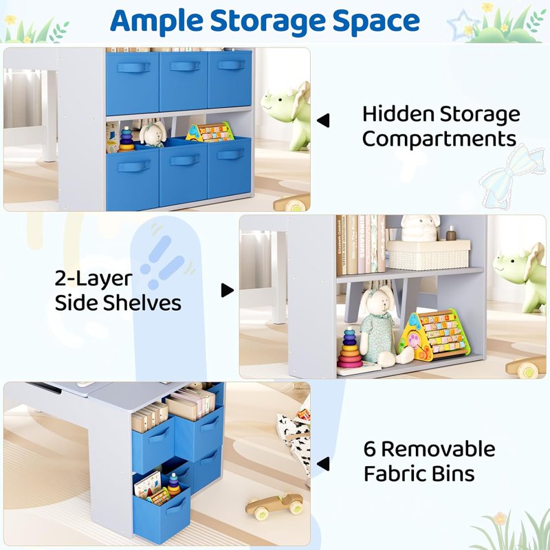 Kids Art Table and Chair Set with Storage & Easel, Craft & Activity Desk