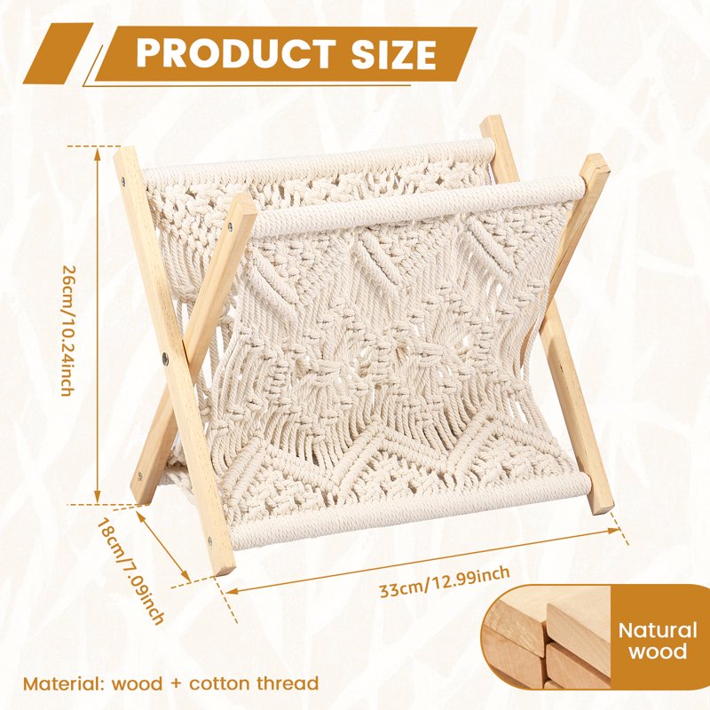 Bohemian Macrame Magazine Rack - Foldable Stand for Living Room Storage