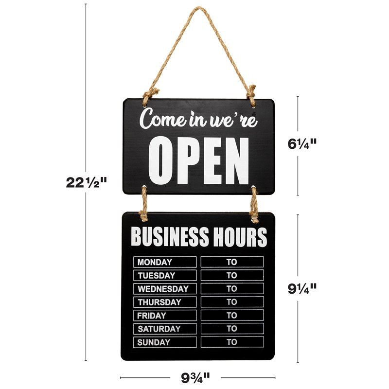 Business Hours Hanging Chalkboard Sign Double Sided Rustic Wall Decor for Restaurant or Business