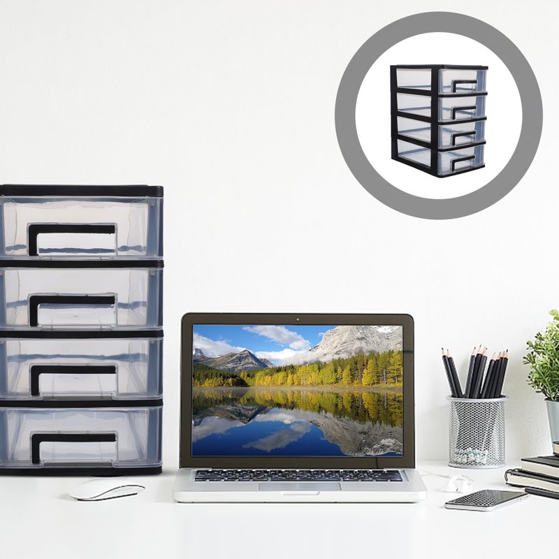 Plastic Drawer Storage Cabinet for Office and Closet Organization - Black & Transparent