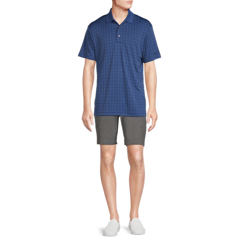 Ben Hogan Men’s & Big Men’s Textured Windowpane Golf Polo Shirt - Navy, Size L