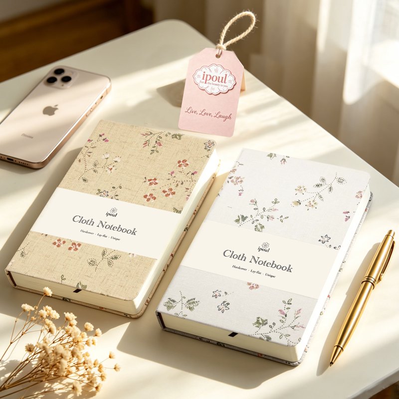 Floral Linen Notebook with Lay Flat Binding - Compact Sketchbook & Journal