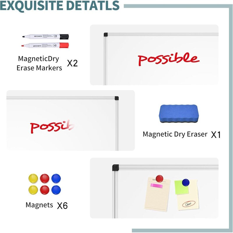 Large Magnetic Dry Erase Whiteboard 46x33 Inches with Aluminum Frame for Home & School