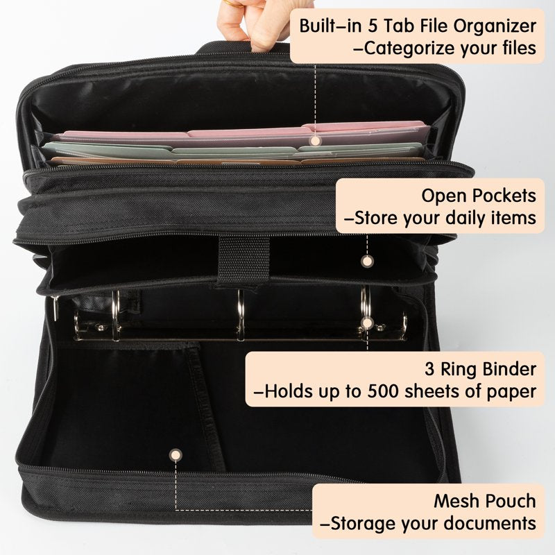 2-Inch Zipper Binder with 3 Rings and Multi-Pocket Organizer for Students and Professionals