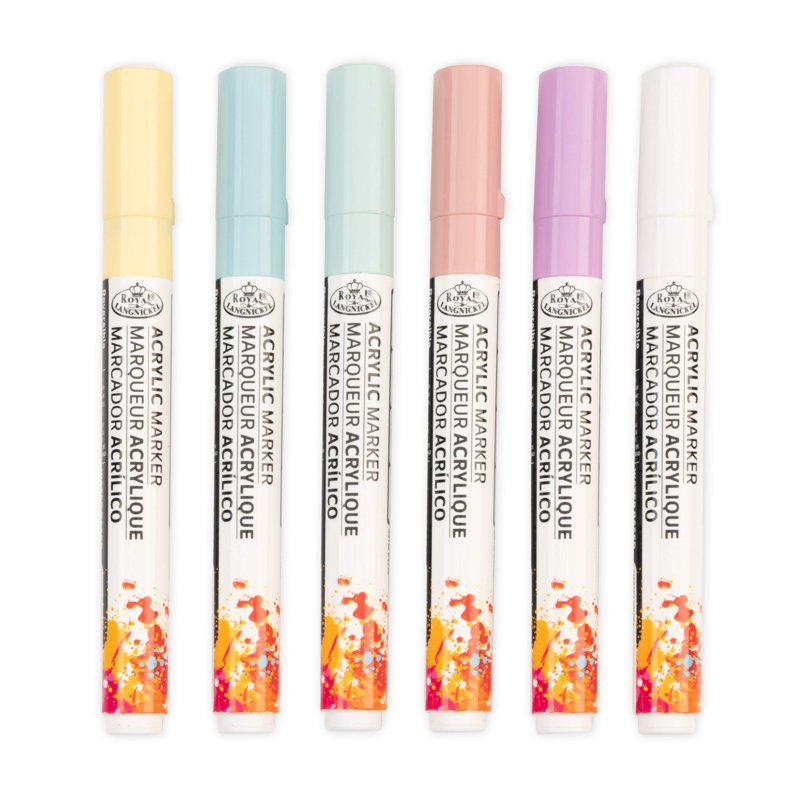 Pastel Acrylic Markers - 6 Vibrant 2mm Reversible Tip Art Markers