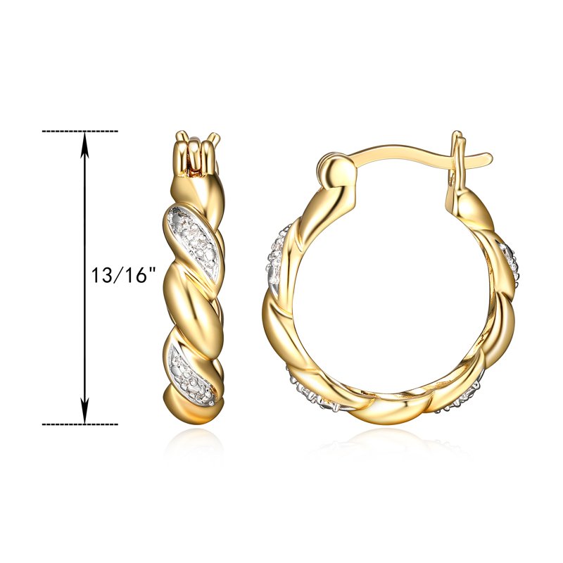 Gold and Silver Braided Hoop Earrings with Diamond Accent - Fine Jewelry