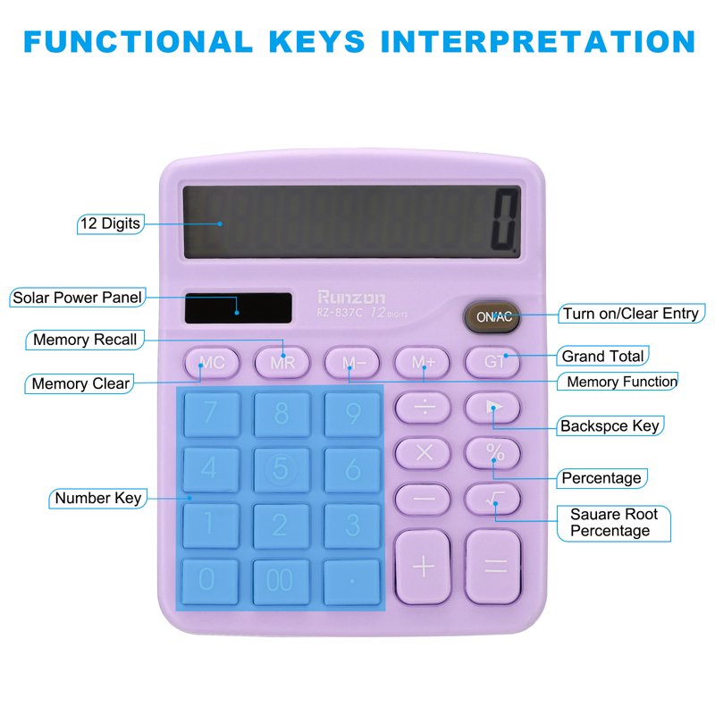 Large LCD Desktop Calculator - 12 Digit Solar & Battery Power, Office & School Use