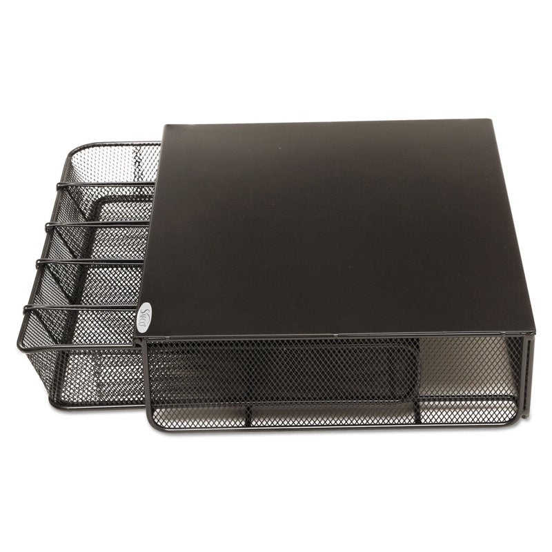 Stackable Black Mesh Drawer Organizer with Removable Dividers - Office & Hospitality Storage