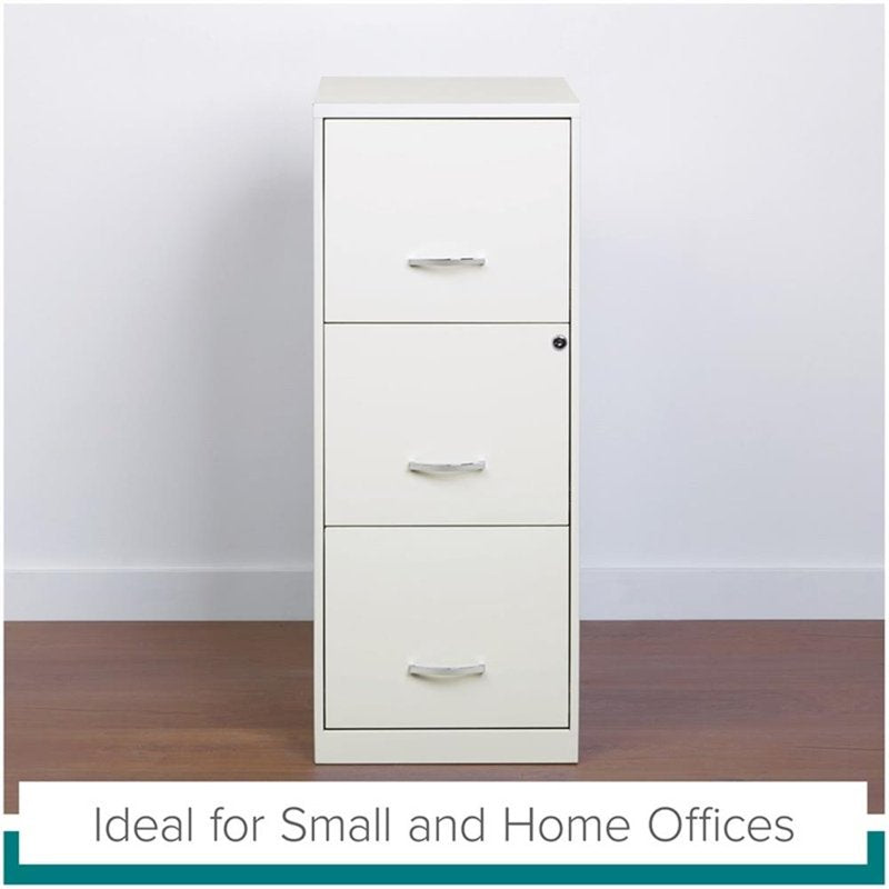Vertical File Cabinet 3 Drawers Steel Office Storage in Pearl White