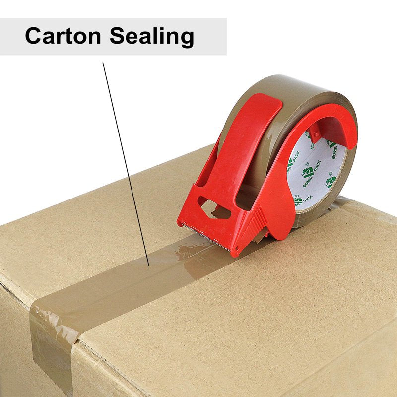 Heavy Duty Brown Packing Tape with Dispenser - 3 Rolls, 55 Yards, 2.4 Mil Thick for Shipping & Moving